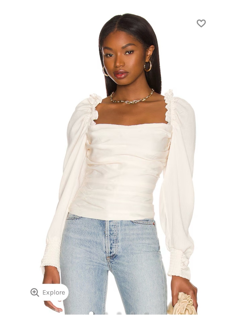 Astr the Label Cream Puff-Sleeve Square Neck Top Size Small